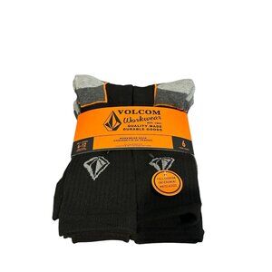 VOLCOM Men's Workwear Crew Socks Size 6-12 Black Gray Orange Arch Support